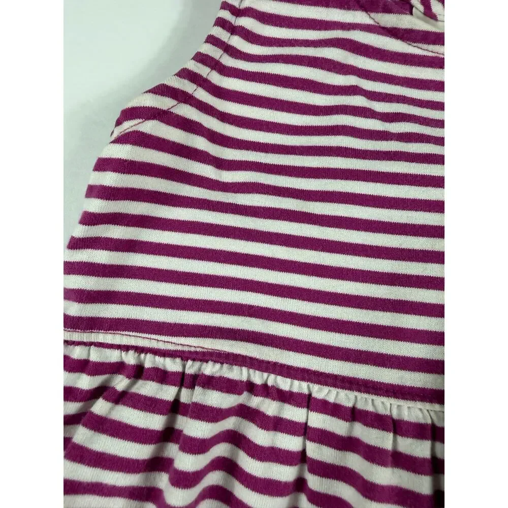 Hanna Andersson Fuschia White Striped Tiered Sleeveless Dress Size 4